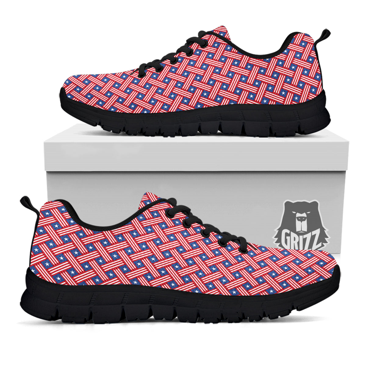 American Flag 4th of July Print Pattern Black Sneaker-grizzshop