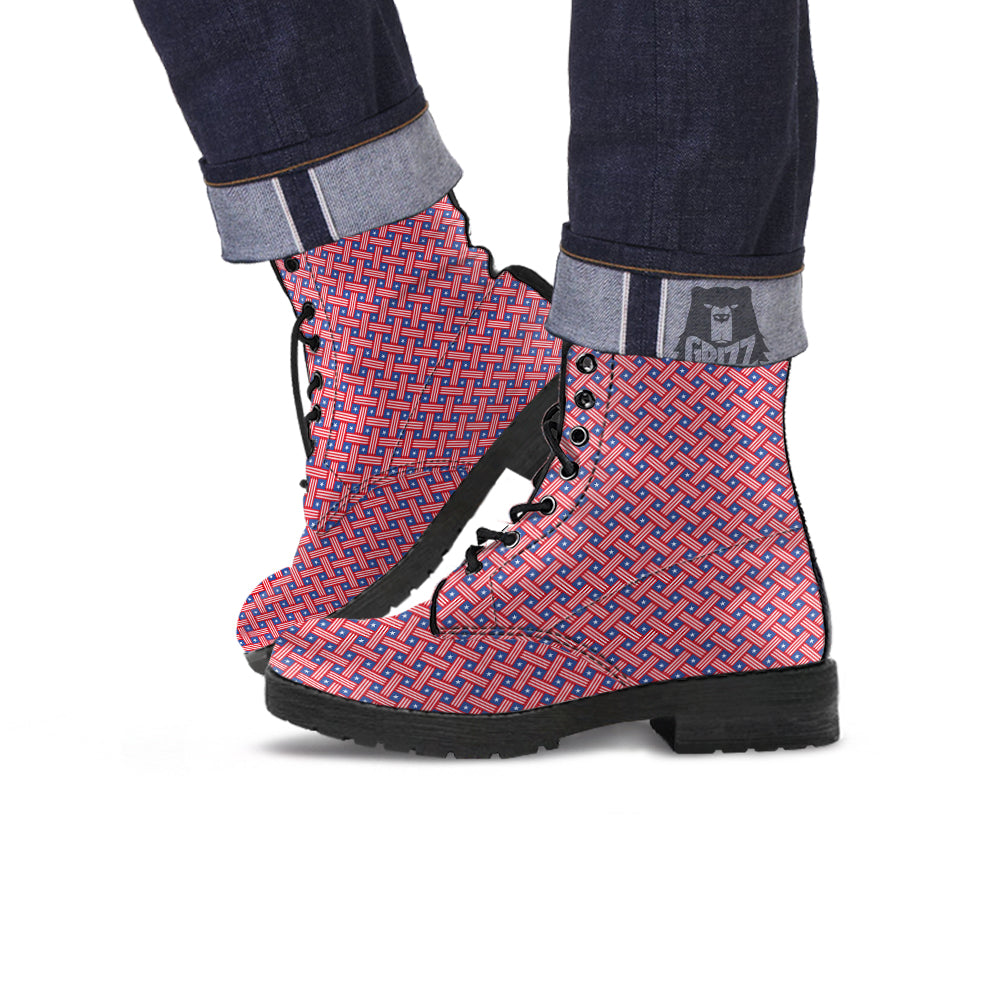 American Flag 4th of July Print Pattern Leather Boots-grizzshop