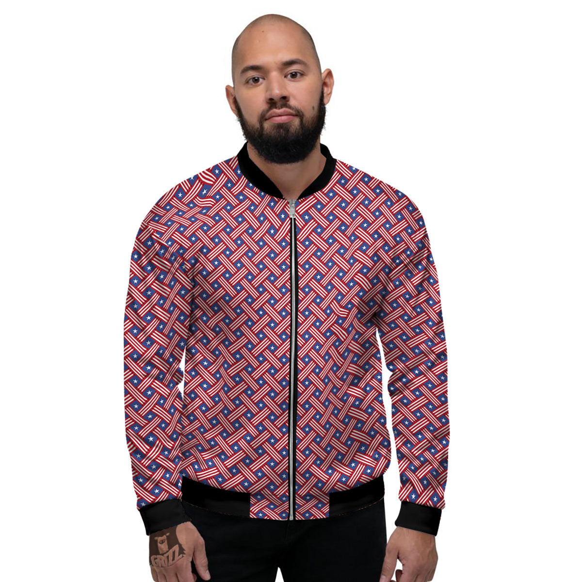 American Flag 4th of July Print Pattern Men's Bomber Jacket-grizzshop