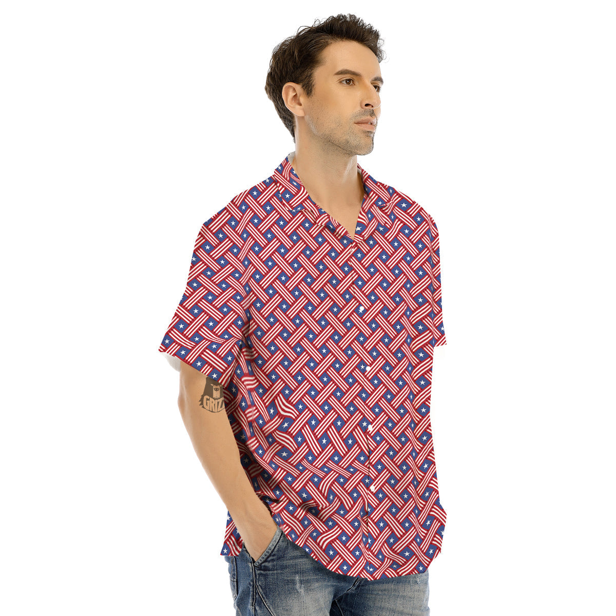 American Flag 4th of July Print Pattern Men's Hawaiian Shirt-grizzshop