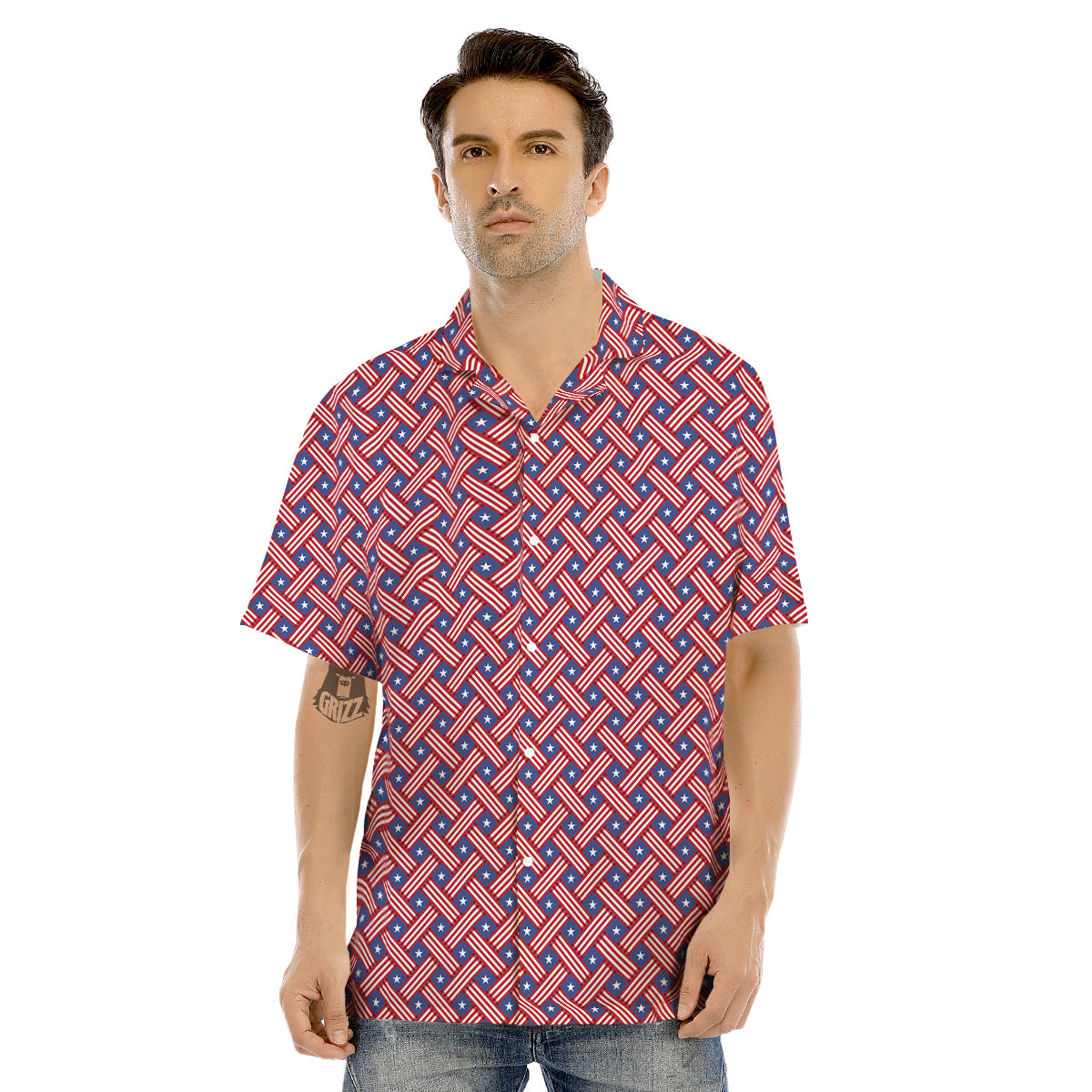 American Flag 4th of July Print Pattern Men's Hawaiian Shirt-grizzshop
