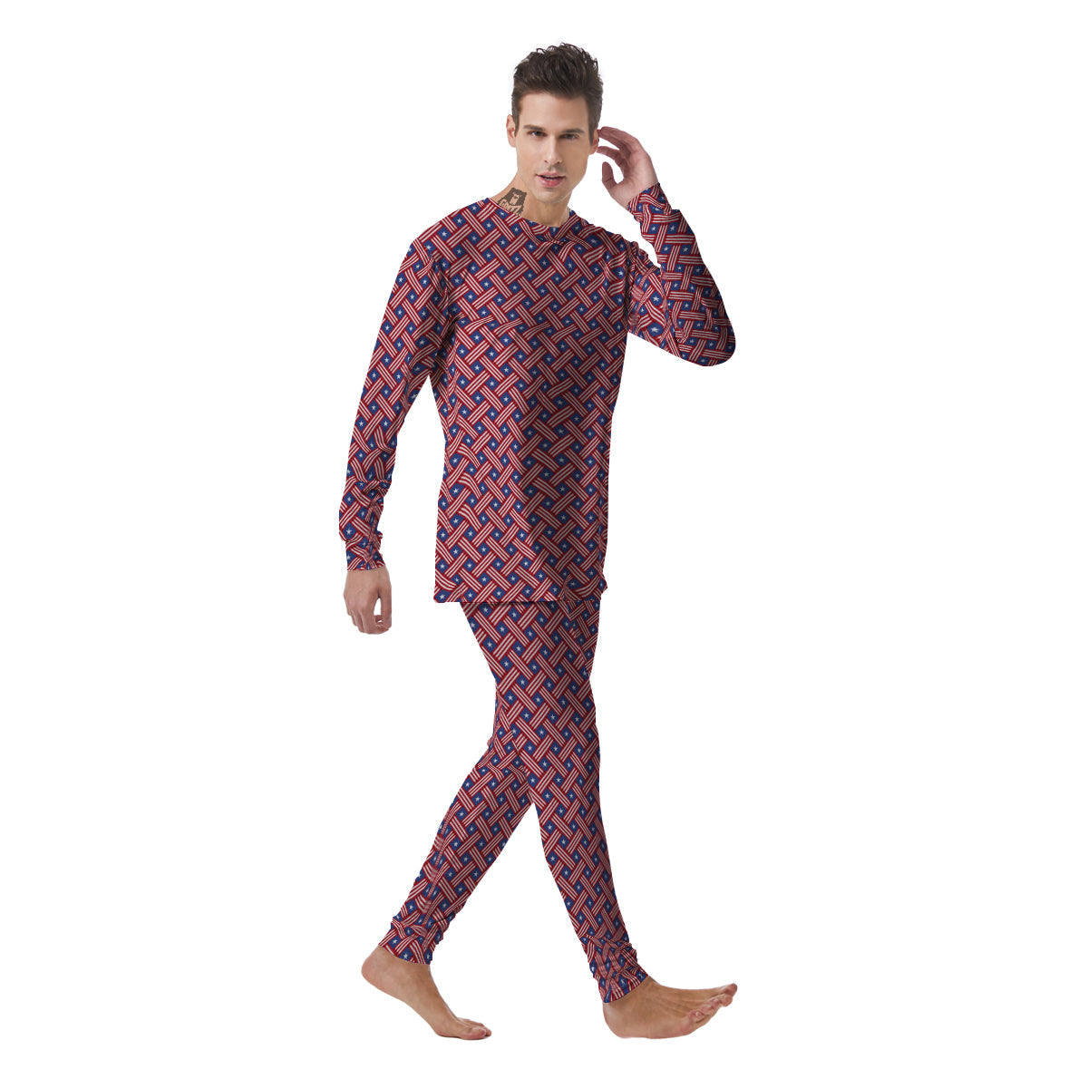 American Flag 4th of July Print Pattern Men's Pajamas-grizzshop