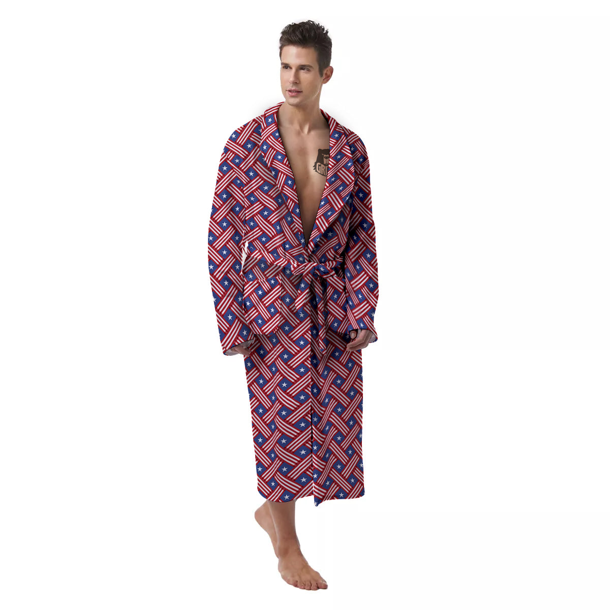 American Flag 4th of July Print Pattern Men's Robe-grizzshop