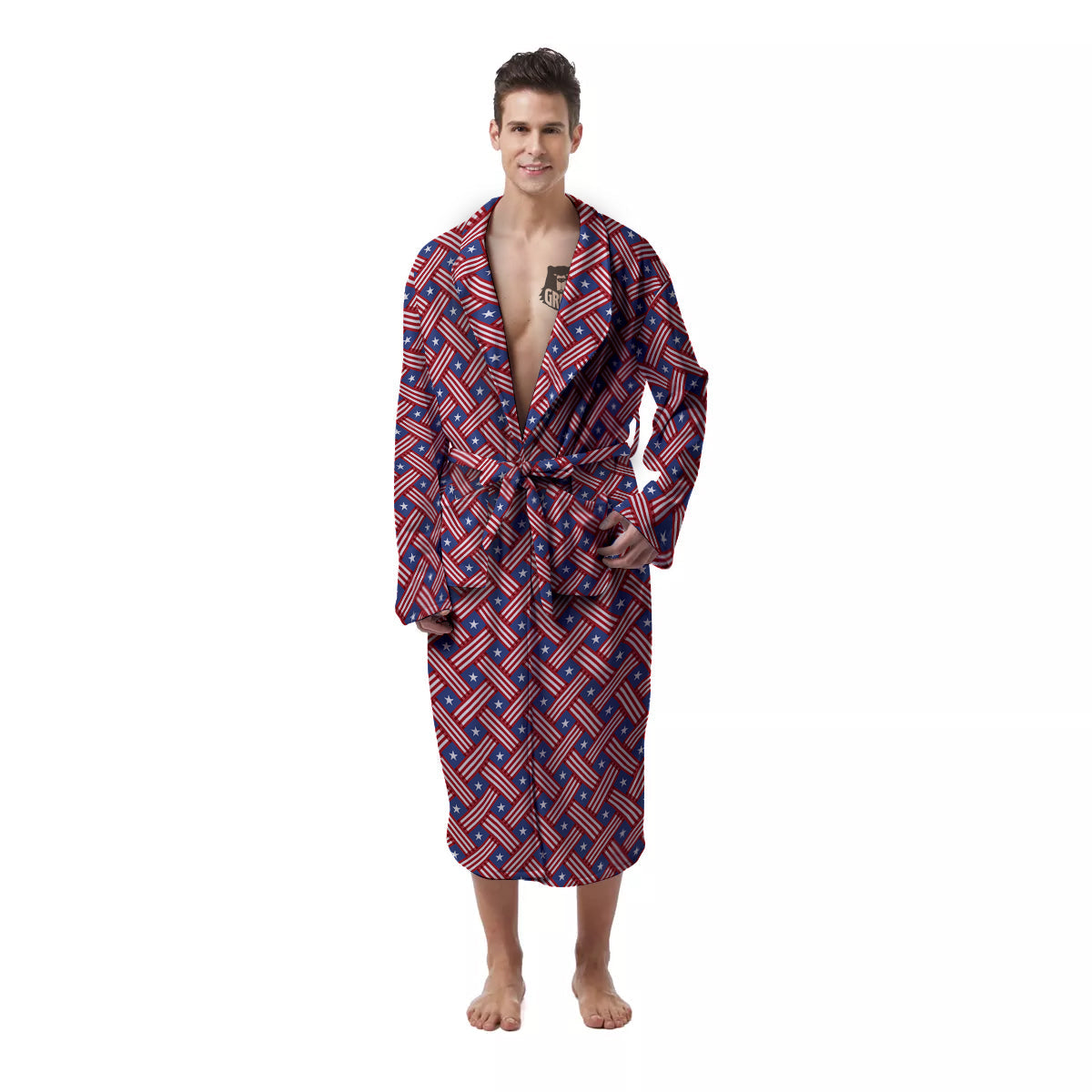 American Flag 4th of July Print Pattern Men's Robe-grizzshop