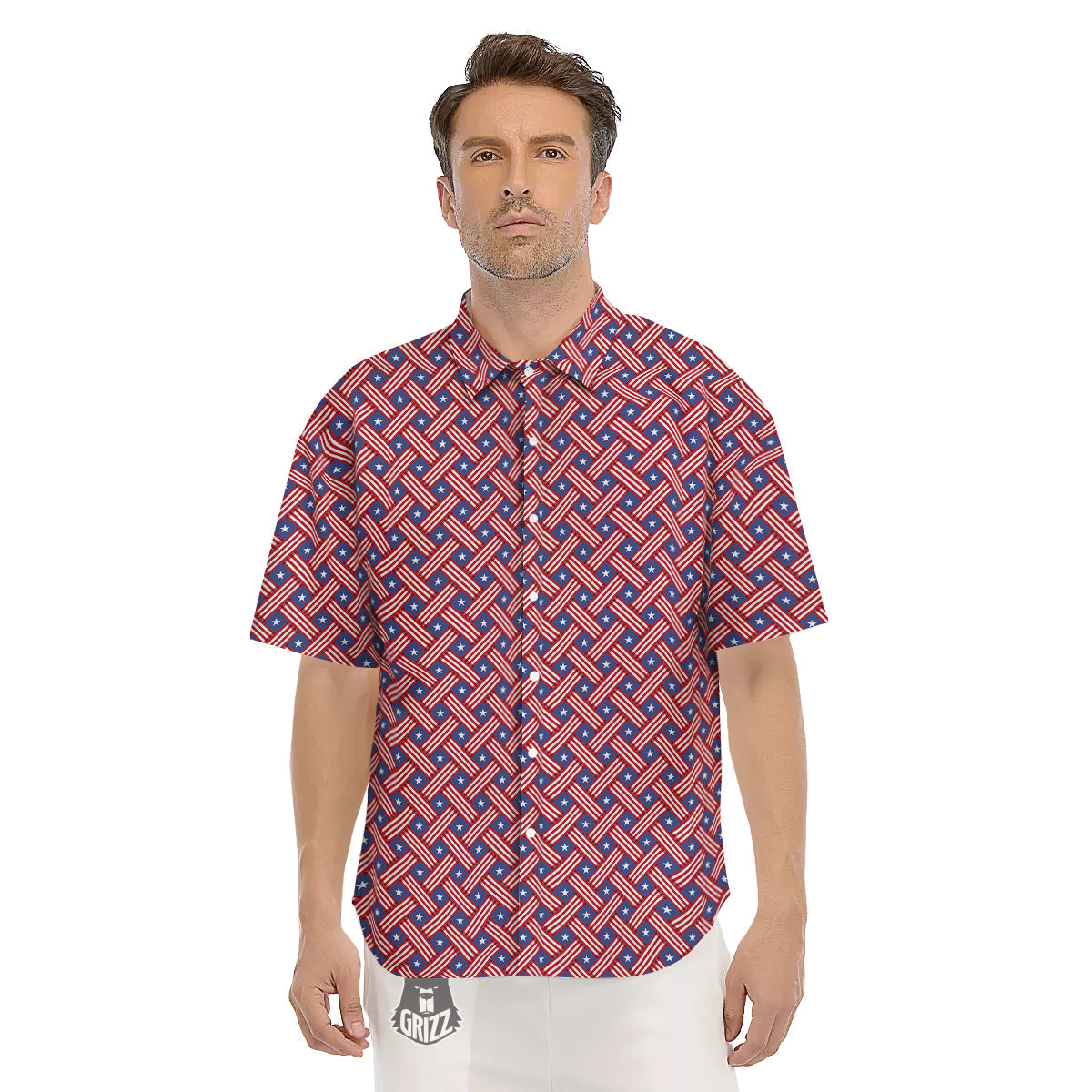 American Flag 4th of July Print Pattern Men's Short Sleeve Shirts-grizzshop
