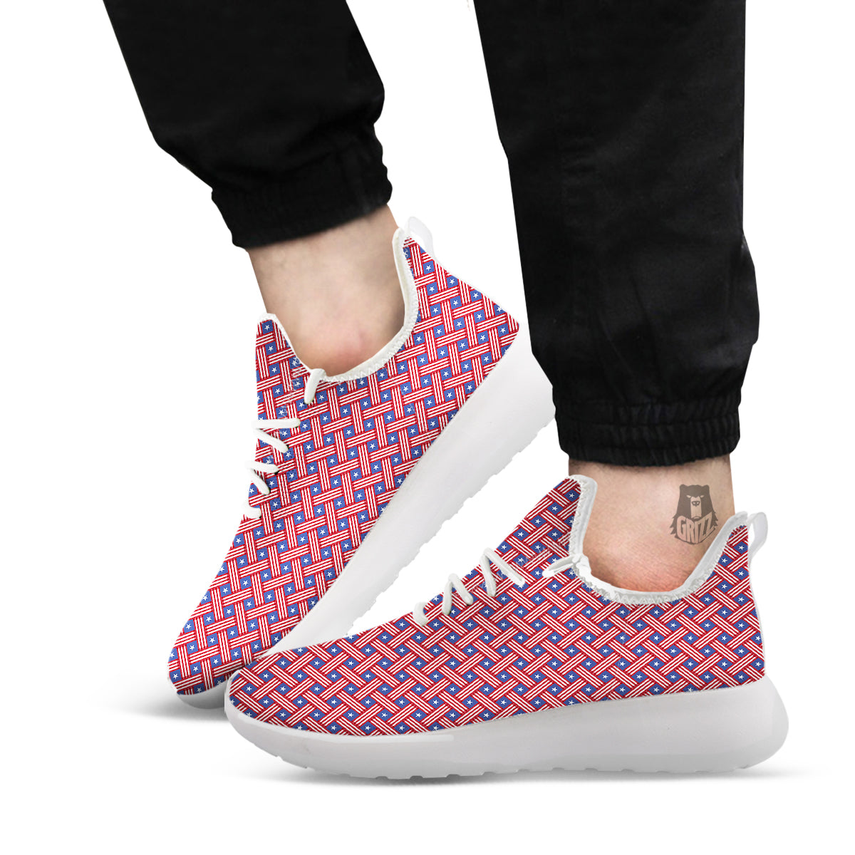 American Flag 4th of July Print Pattern White Athletic Shoes-grizzshop