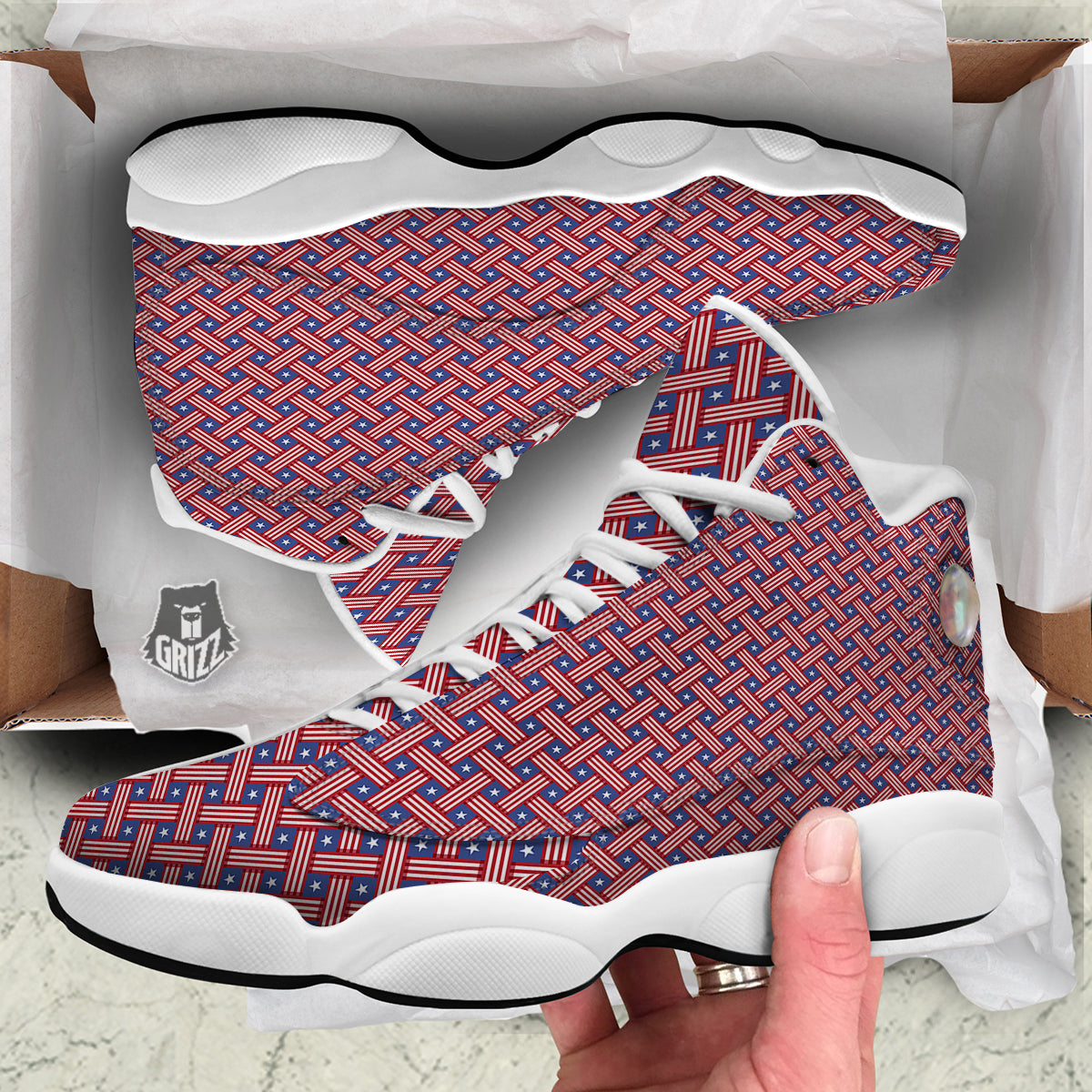 American Flag 4th of July Print Pattern White Basketball Shoes-grizzshop