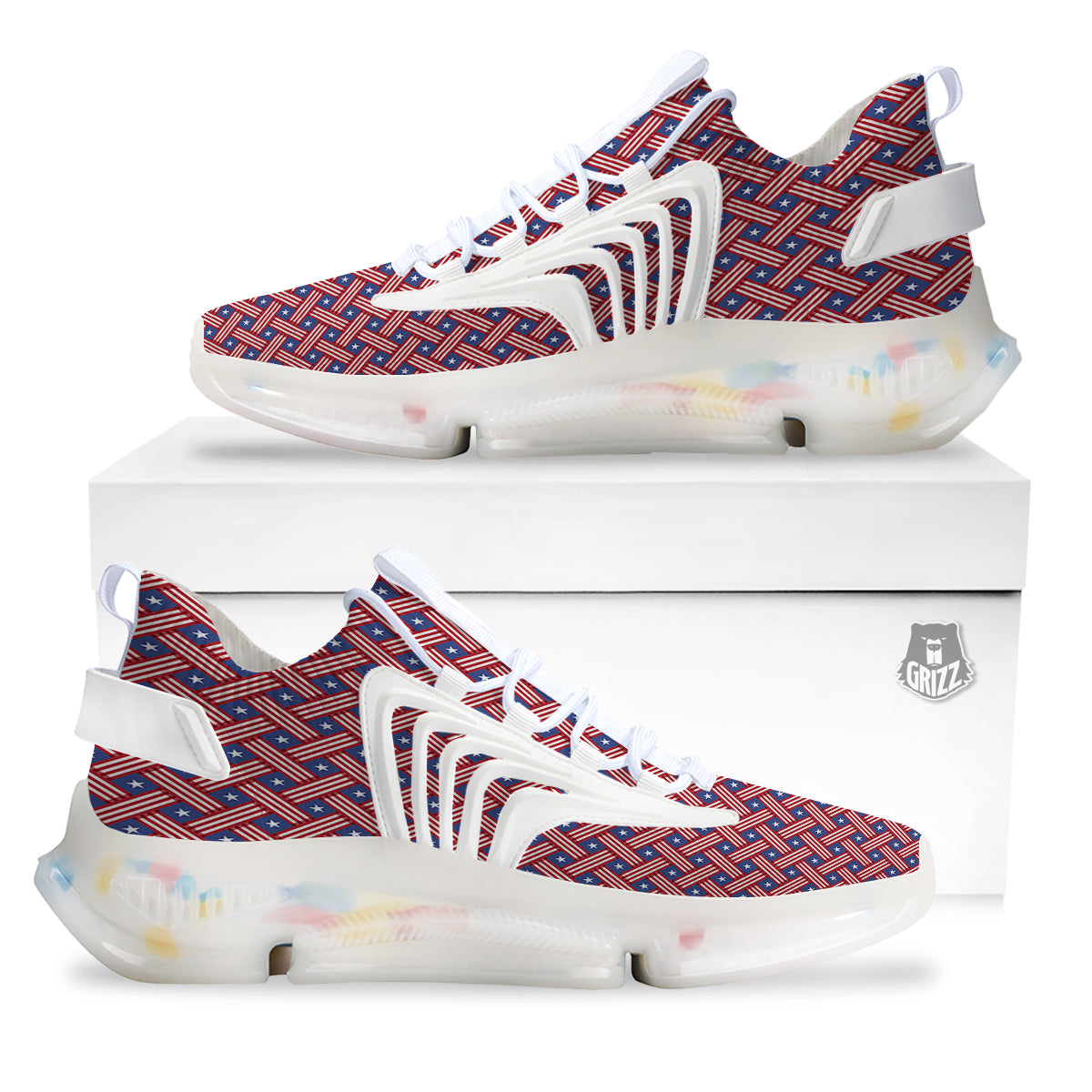 American Flag 4th of July Print Pattern White Gym Shoes-grizzshop