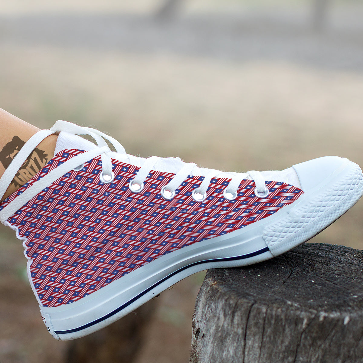 American Flag 4th of July Print Pattern White High Top Shoes-grizzshop