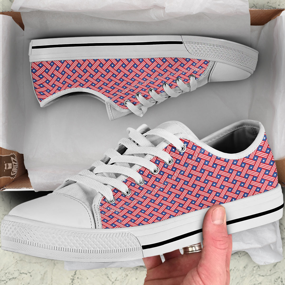 American Flag 4th of July Print Pattern White Low Top Shoes-grizzshop