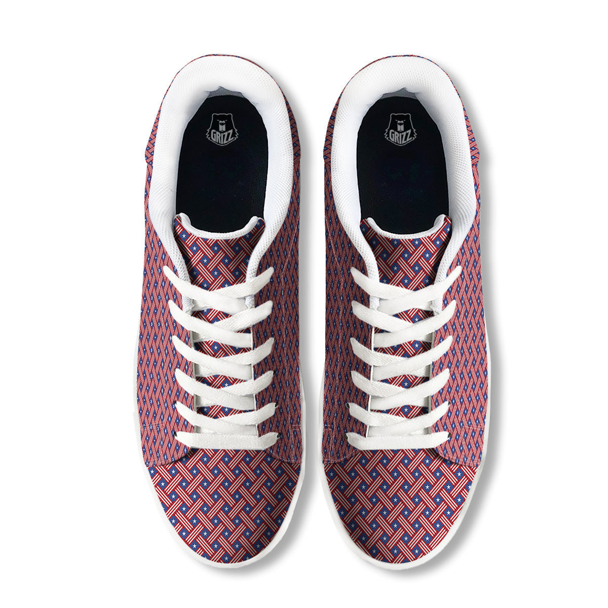 American Flag 4th of July Print Pattern White Low Top Sneakers-grizzshop