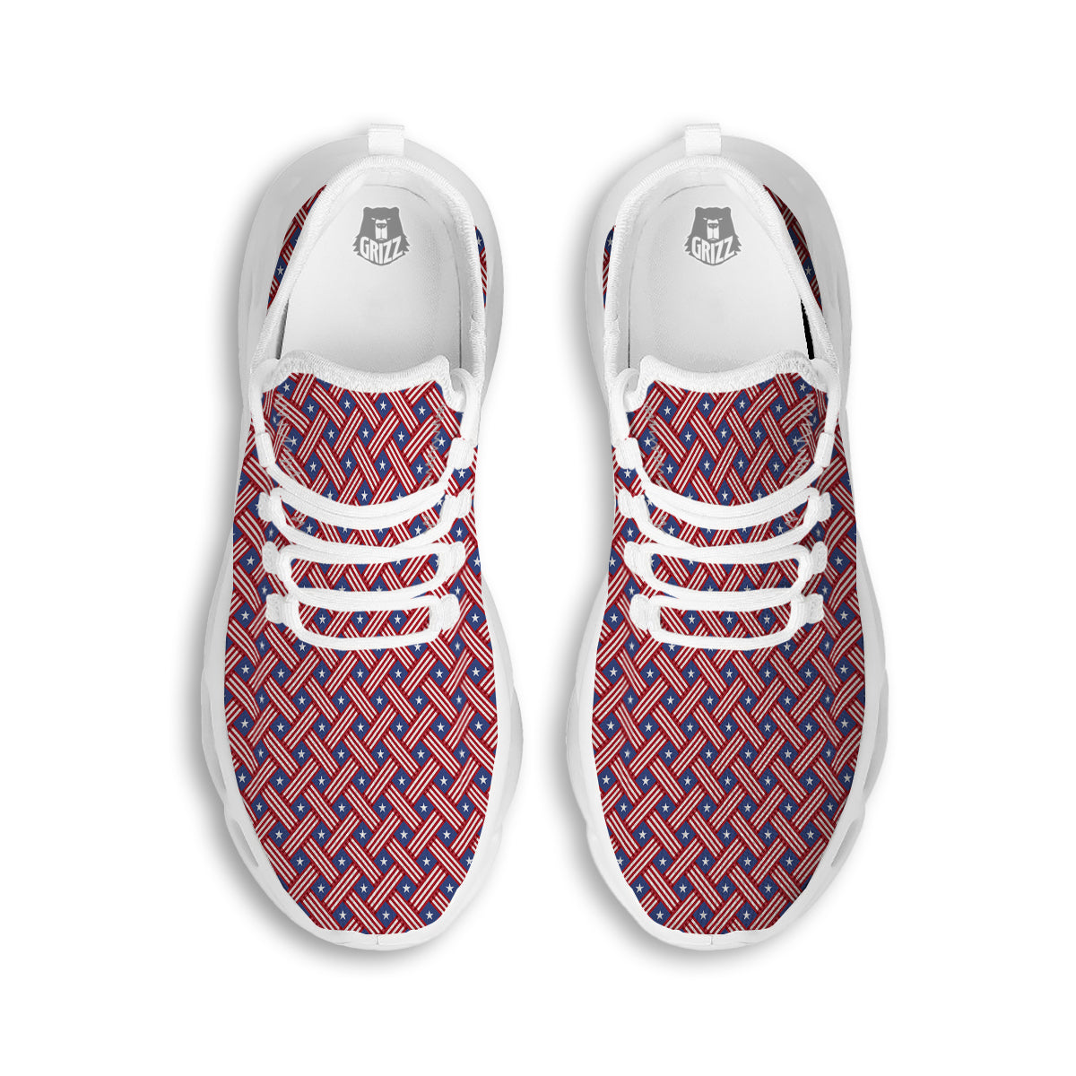 American Flag 4th of July Print Pattern White Running Shoes-grizzshop