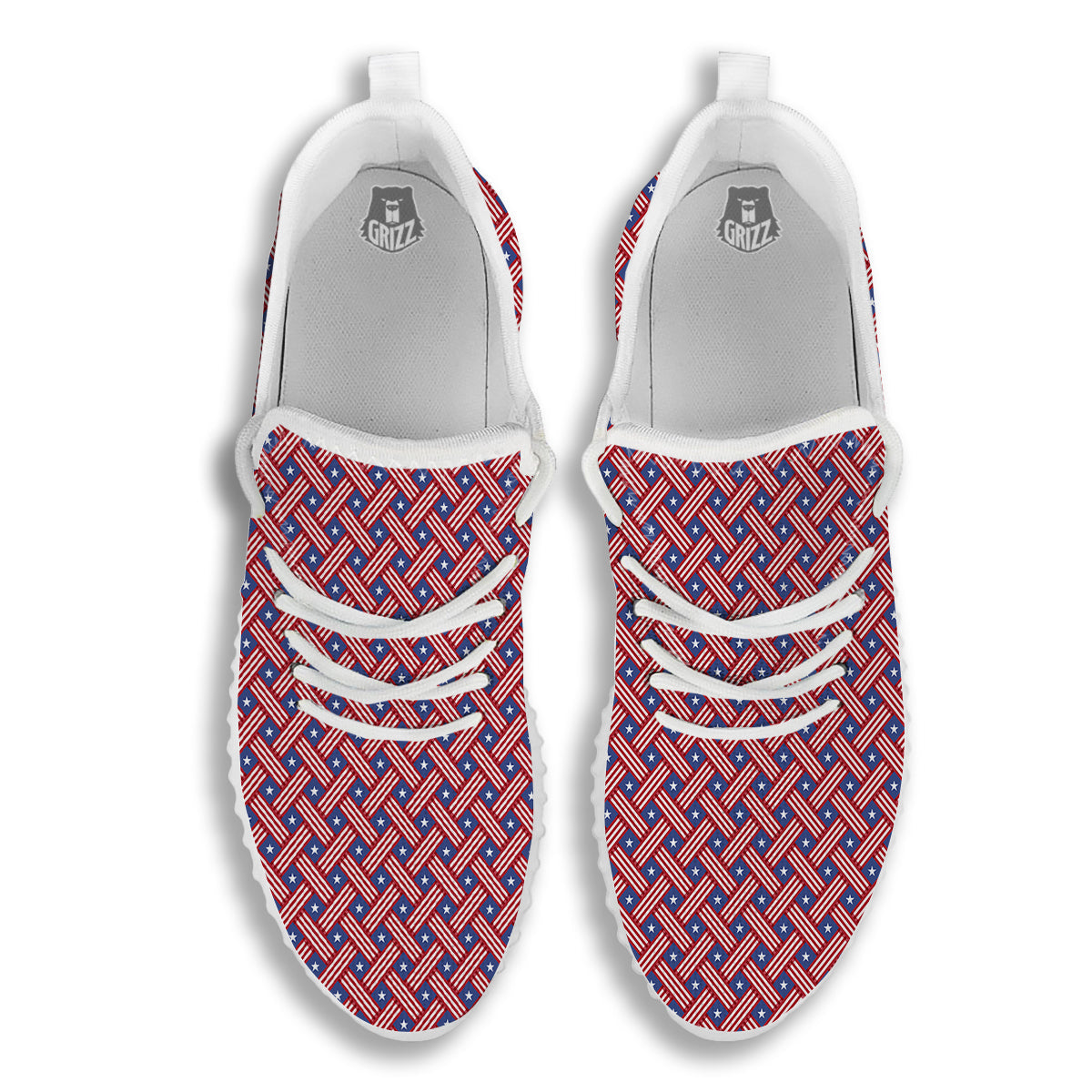 American Flag 4th of July Print Pattern White Walking Shoes-grizzshop