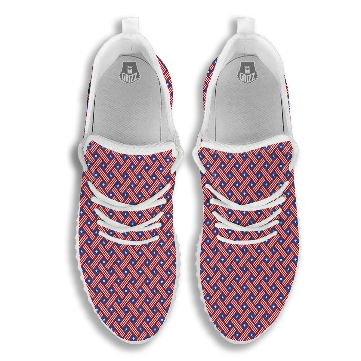 American Flag 4th of July Print Pattern White Walking Shoes-grizzshop