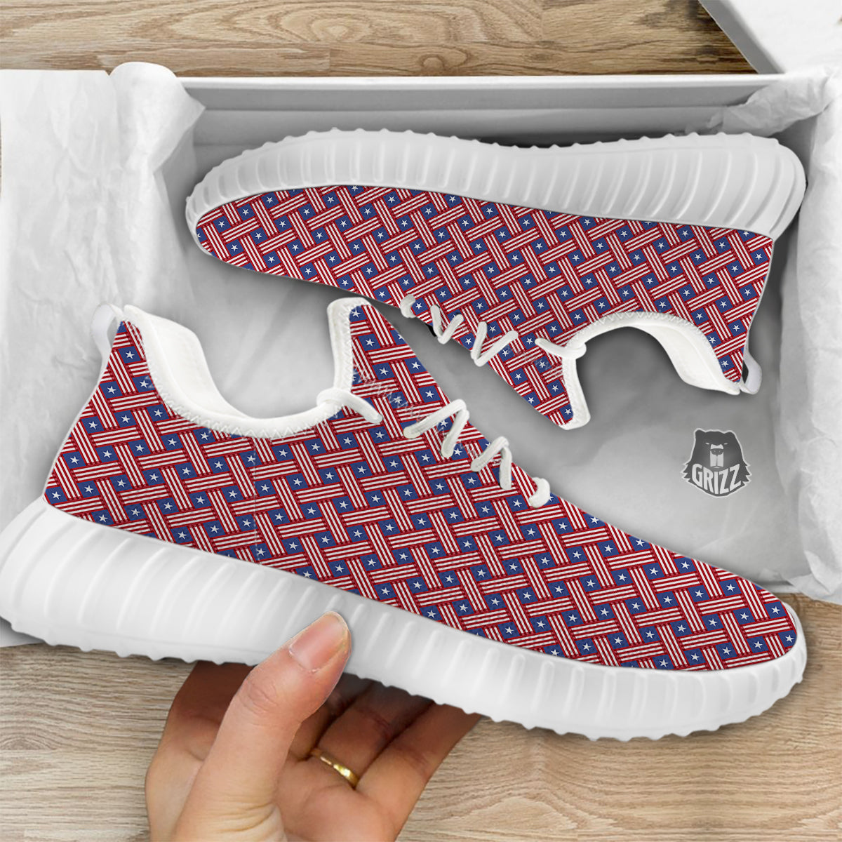 American Flag 4th of July Print Pattern White Walking Shoes-grizzshop
