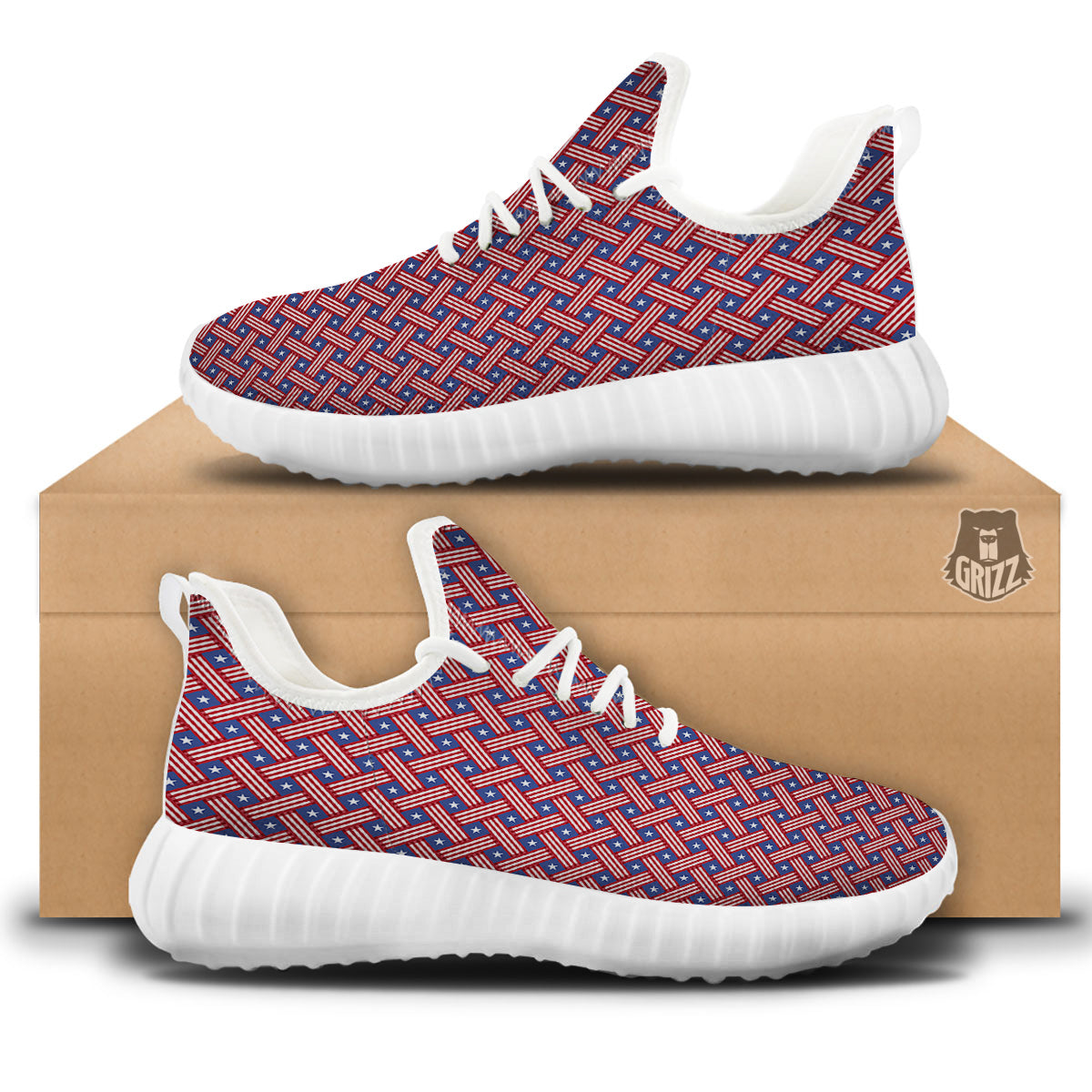 American Flag 4th of July Print Pattern White Walking Shoes-grizzshop