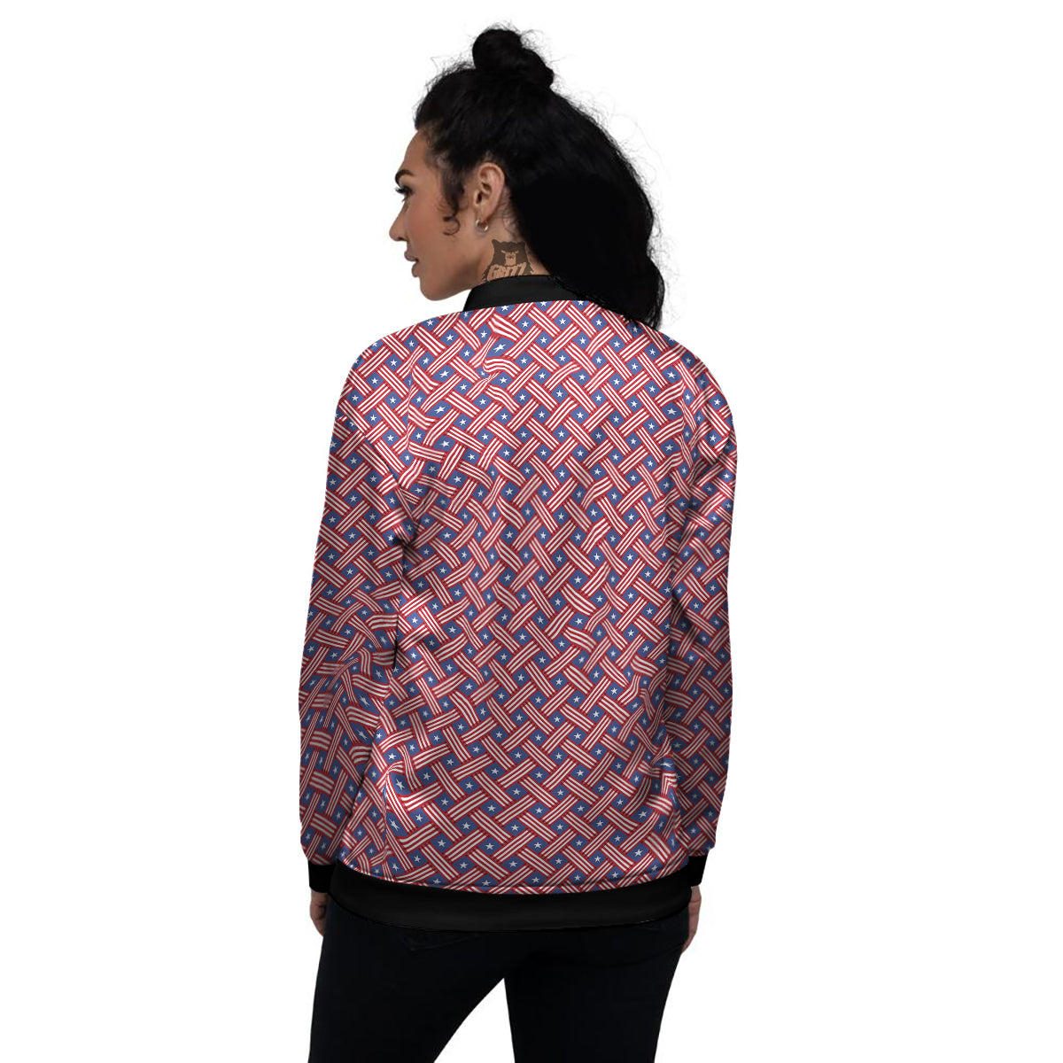 American Flag 4th of July Print Pattern Women's Bomber Jacket-grizzshop