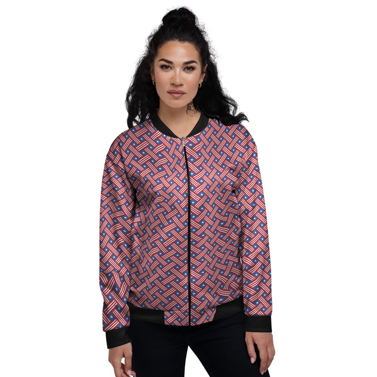 American Flag 4th of July Print Pattern Women's Bomber Jacket-grizzshop