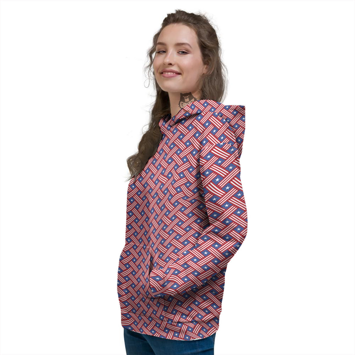 American Flag 4th of July Print Pattern Women's Hoodie-grizzshop