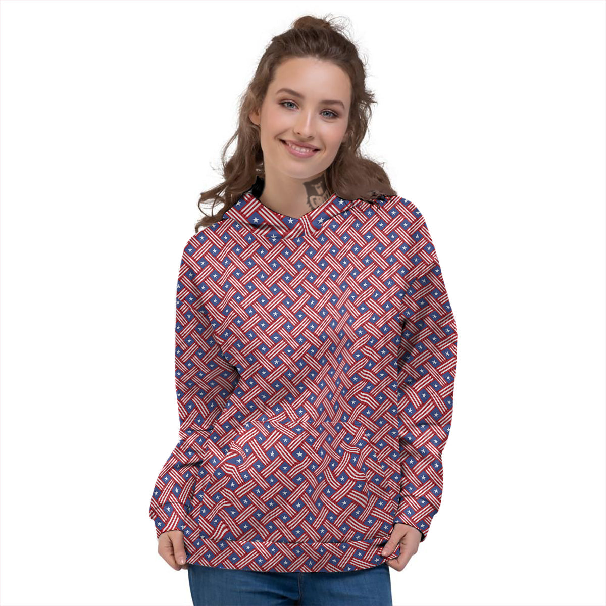 American Flag 4th of July Print Pattern Women's Hoodie-grizzshop