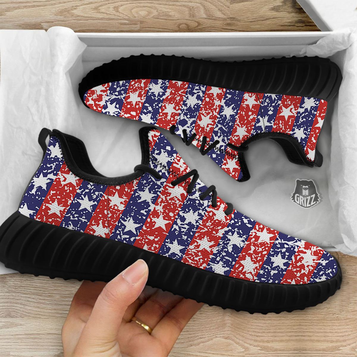 American Flag Abstract Print Black Walking Shoes-grizzshop