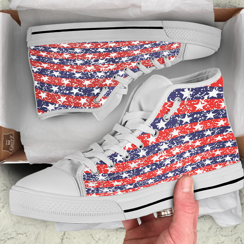American Flag Abstract Print White High Top Shoes-grizzshop