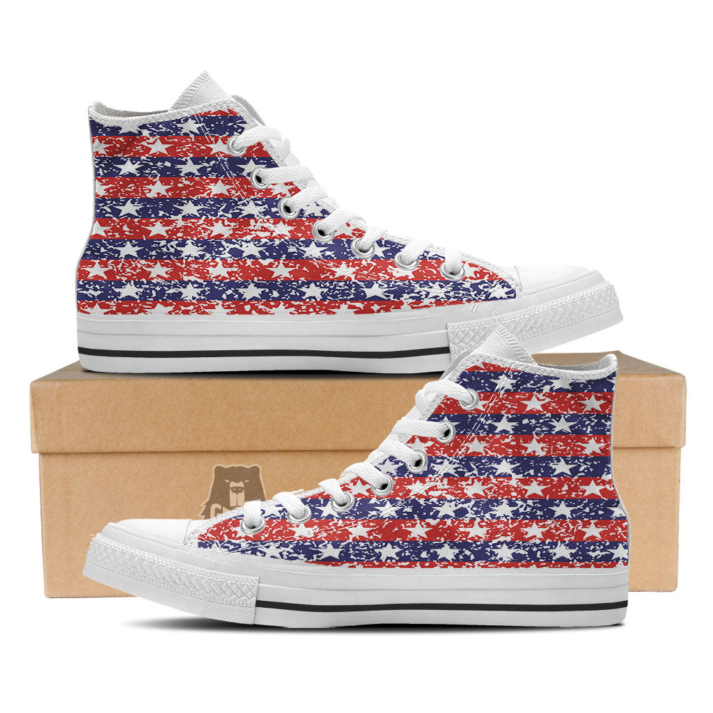 American Flag Abstract Print White High Top Shoes-grizzshop