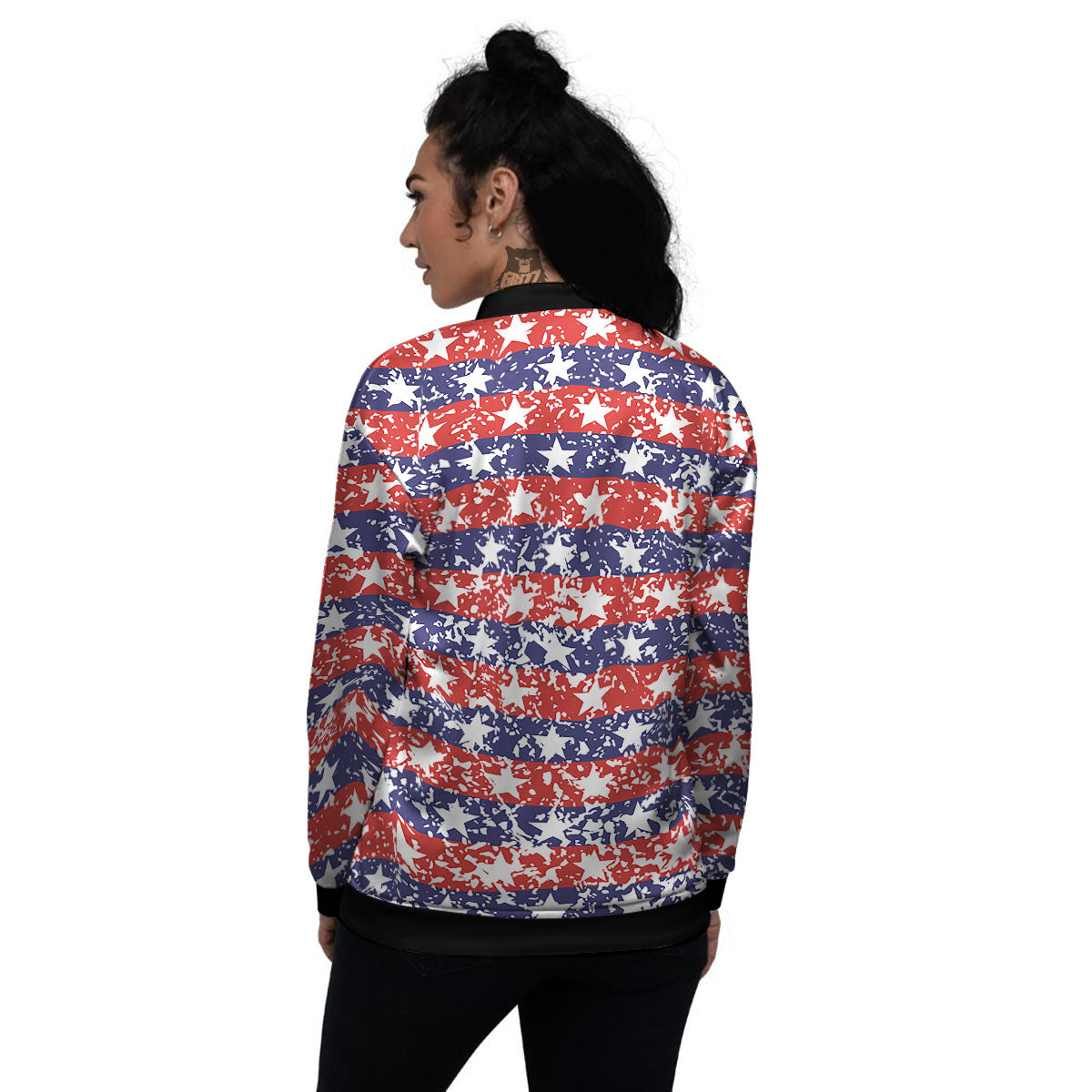 American Flag Abstract Print Women's Bomber Jacket-grizzshop