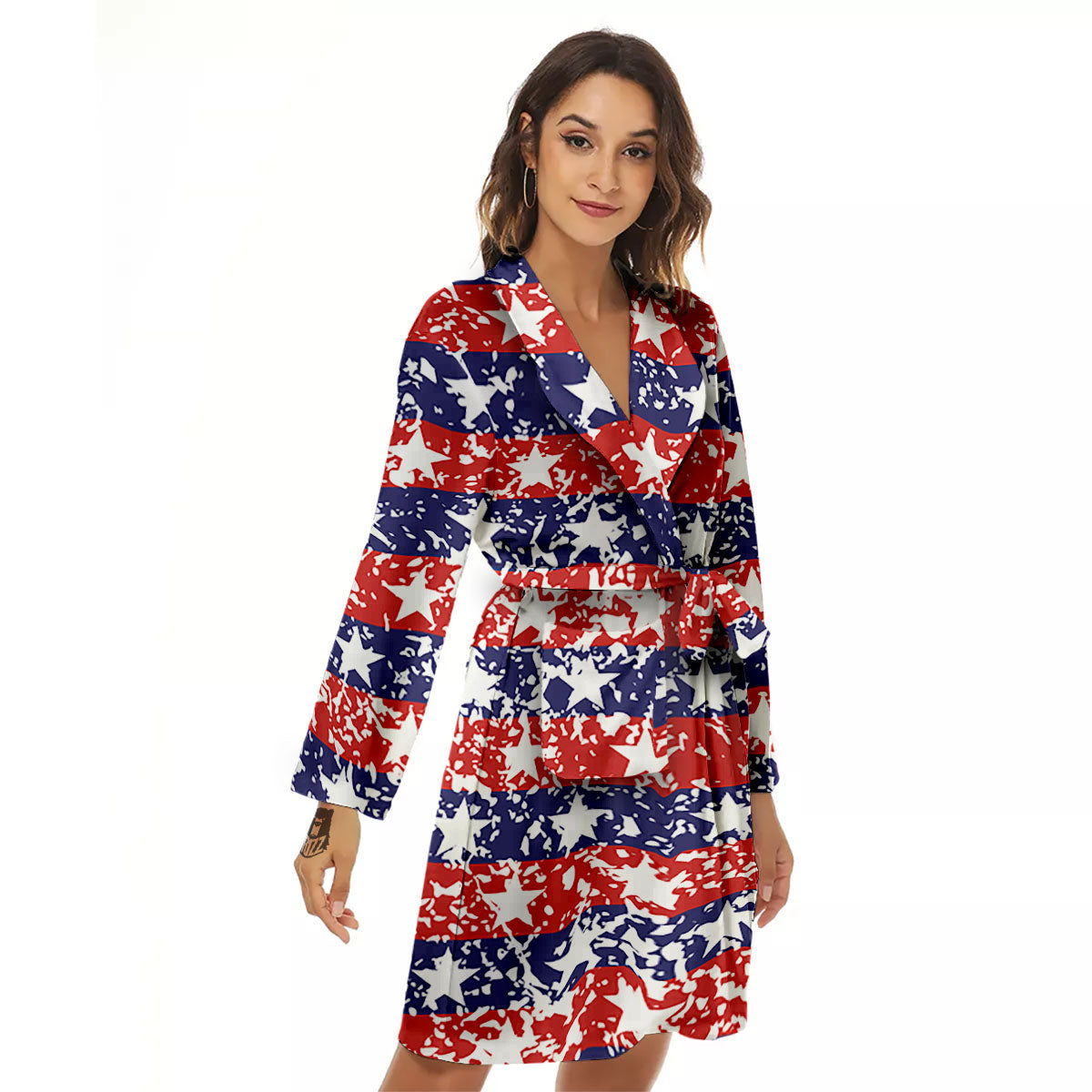 American Flag Abstract Print Women's Robe-grizzshop