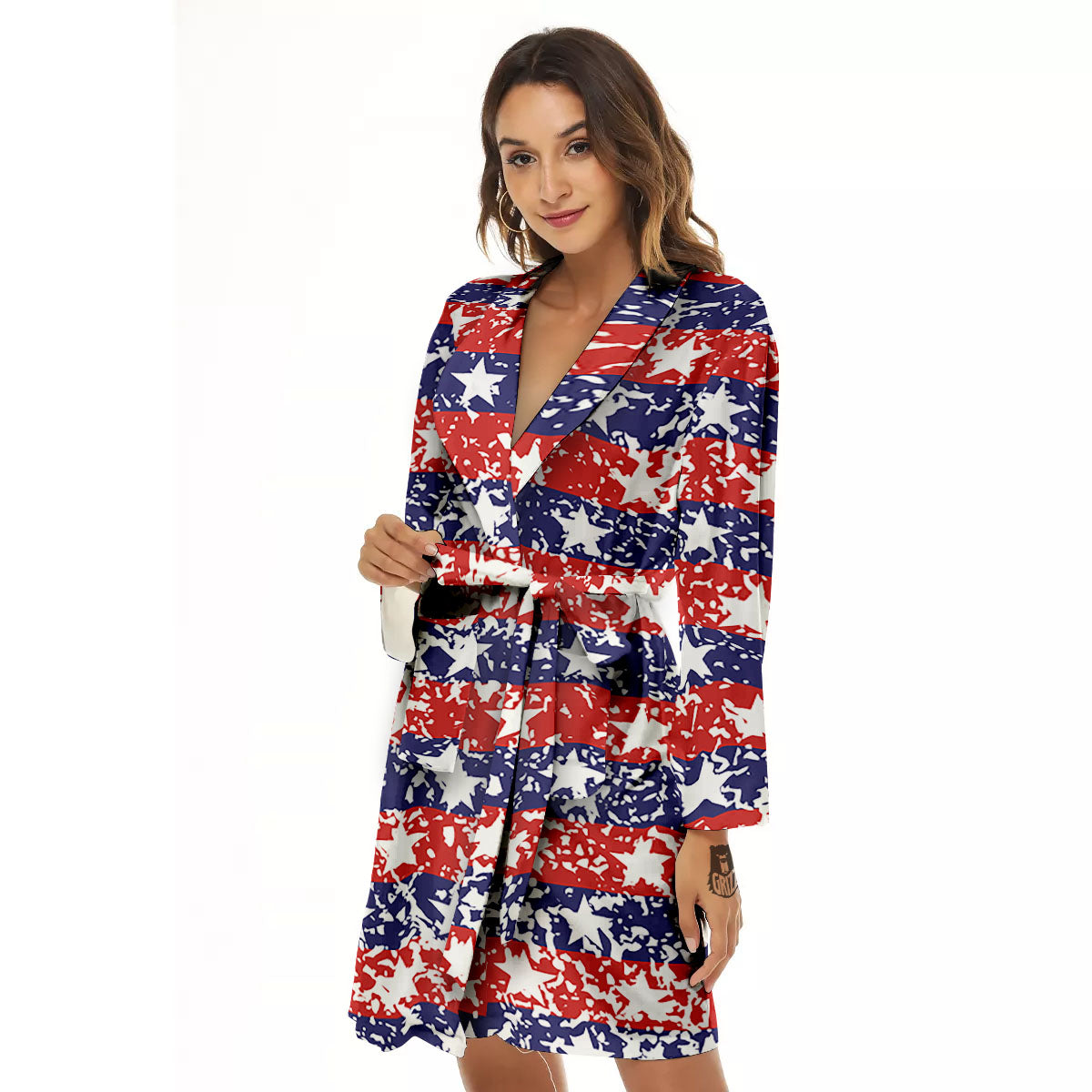 American Flag Abstract Print Women's Robe-grizzshop