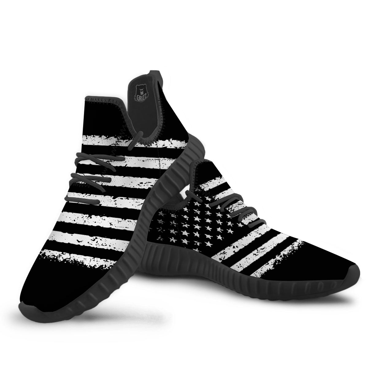 American Flag Black Print Black Walking Shoes-grizzshop