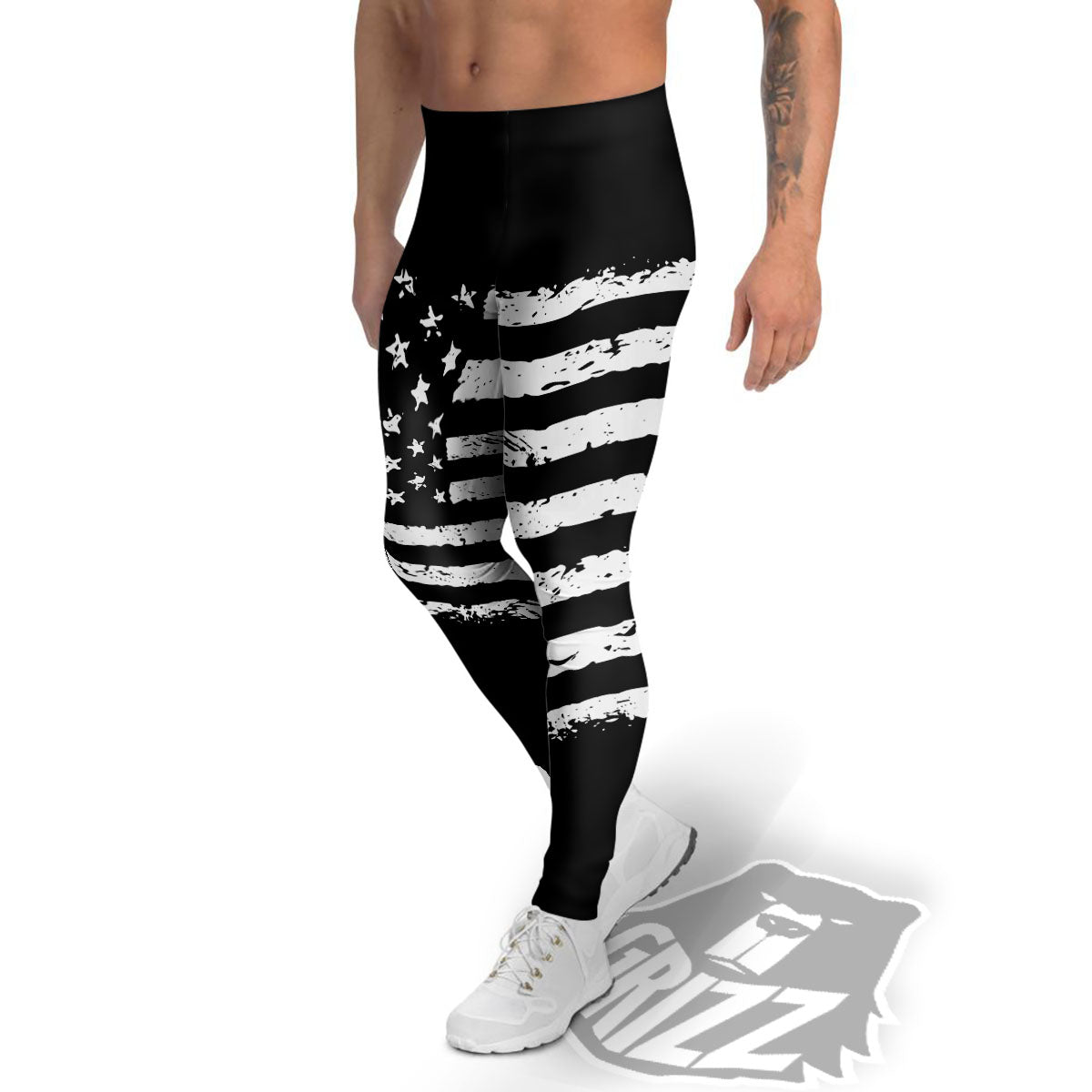 American Flag Black Print Men's Leggings-grizzshop