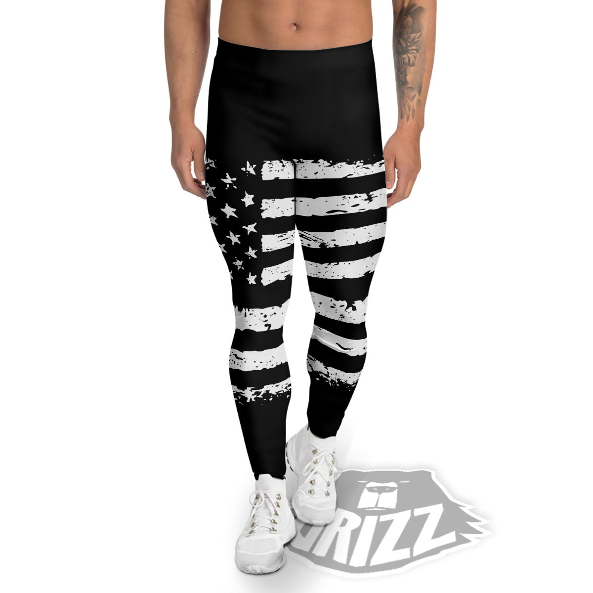 American Flag Black Print Men's Leggings-grizzshop
