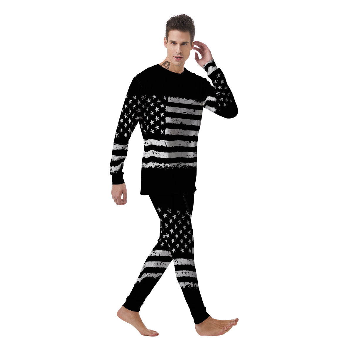 American Flag Black Print Men's Pajamas-grizzshop