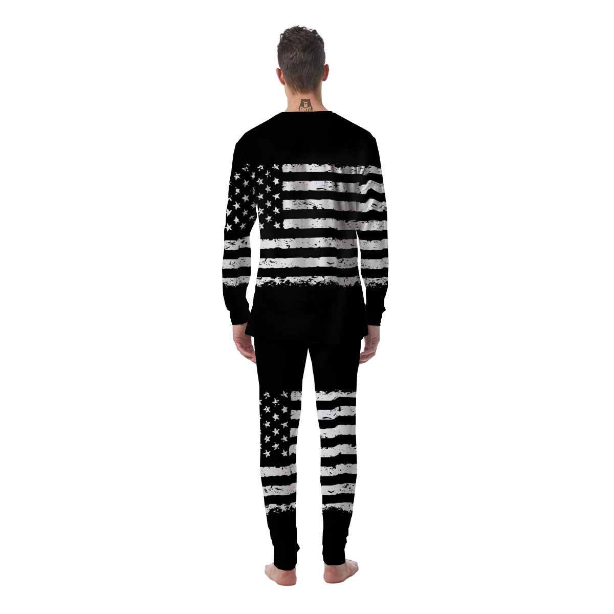 American Flag Black Print Men's Pajamas-grizzshop