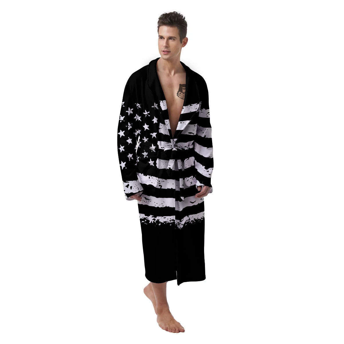 American Flag Black Print Men's Robe-grizzshop