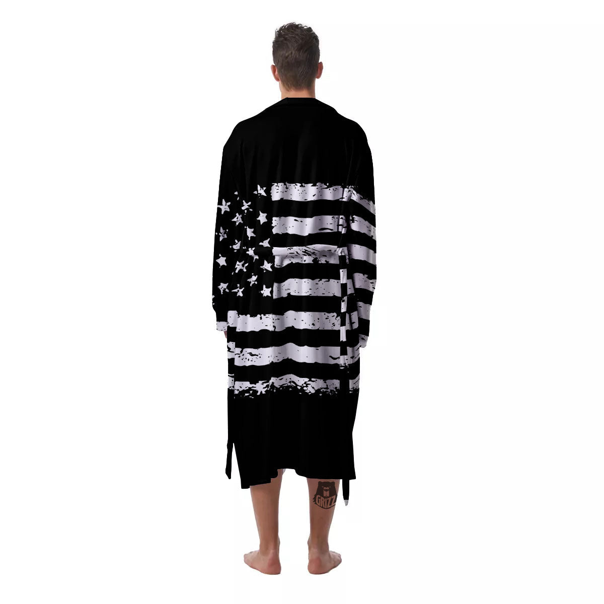 American Flag Black Print Men's Robe-grizzshop