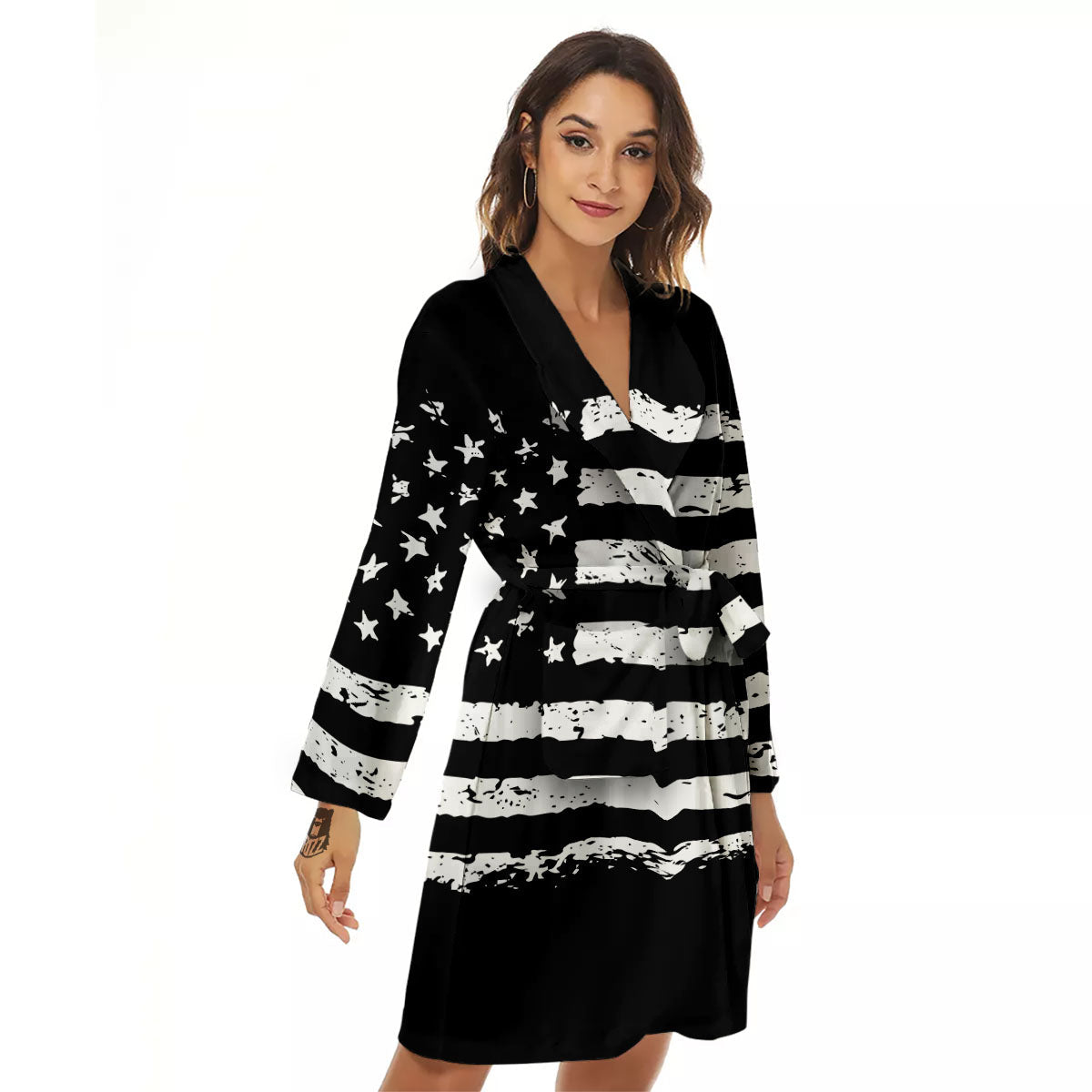 American Flag Black Print Women's Robe-grizzshop