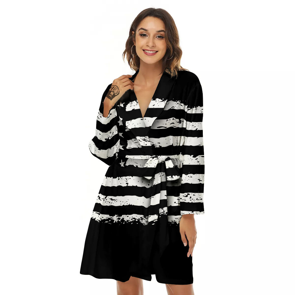 American Flag Black Print Women's Robe-grizzshop