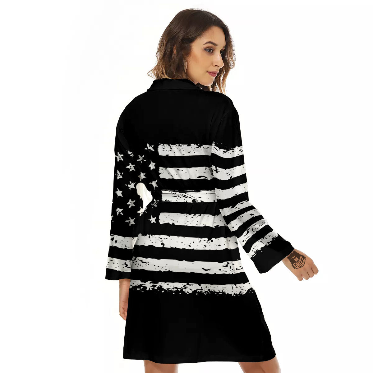 American Flag Black Print Women's Robe-grizzshop