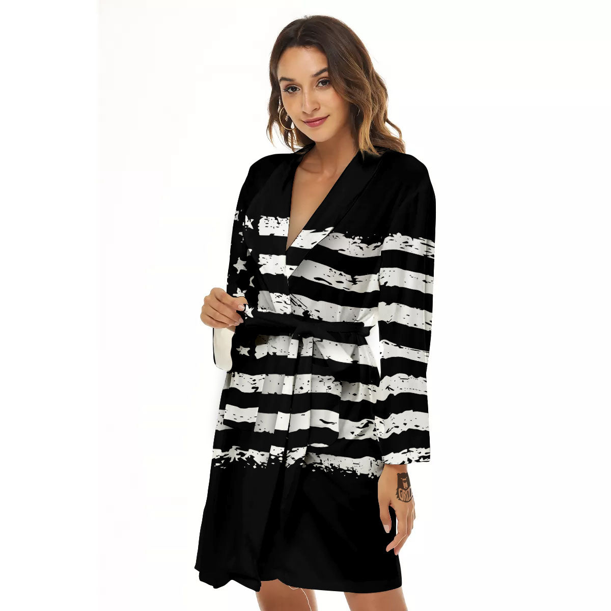 American Flag Black Print Women's Robe-grizzshop