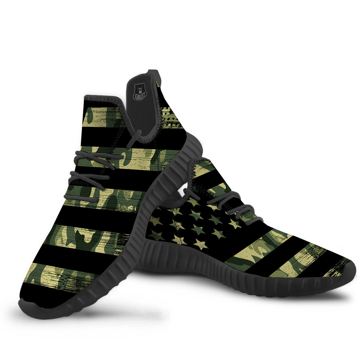 American Flag Camouflage Print Black Walking Shoes-grizzshop