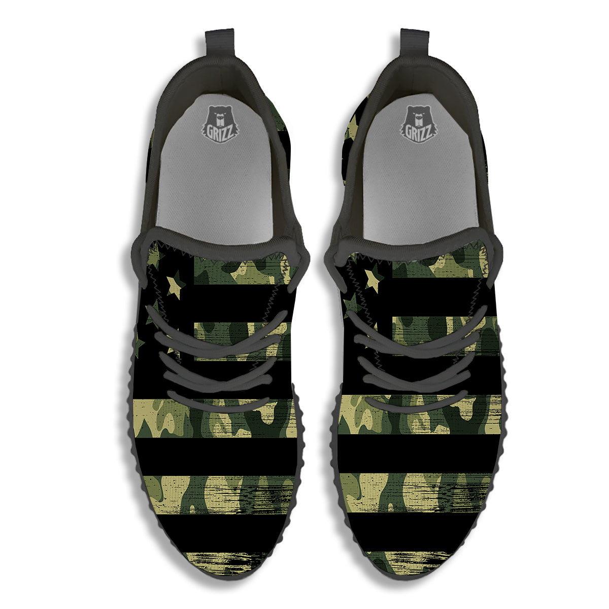 American Flag Camouflage Print Black Walking Shoes-grizzshop