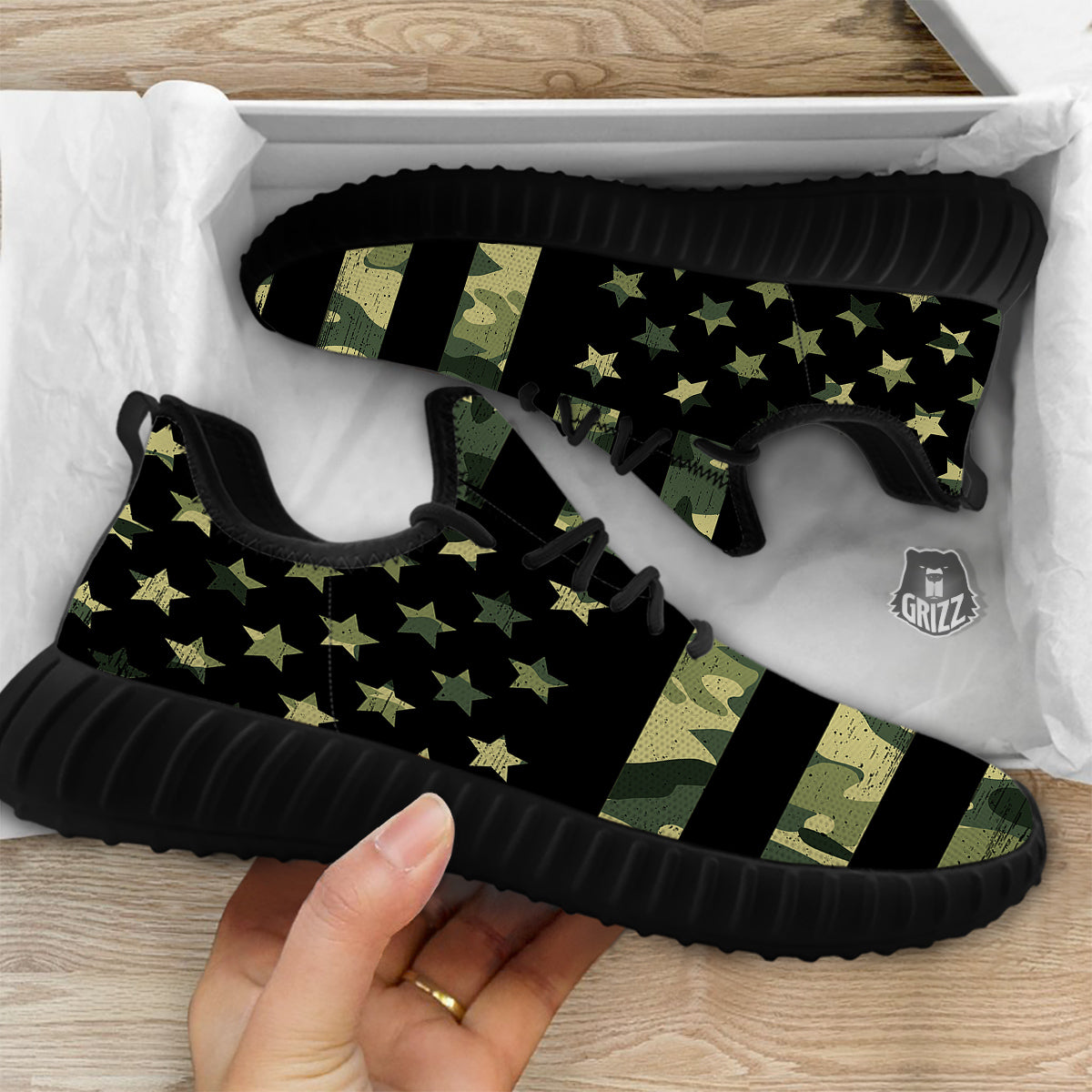 American Flag Camouflage Print Black Walking Shoes-grizzshop