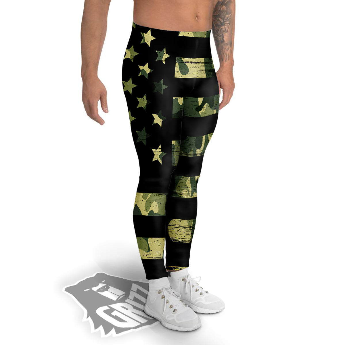 American Flag Camouflage Print Men's Leggings-grizzshop