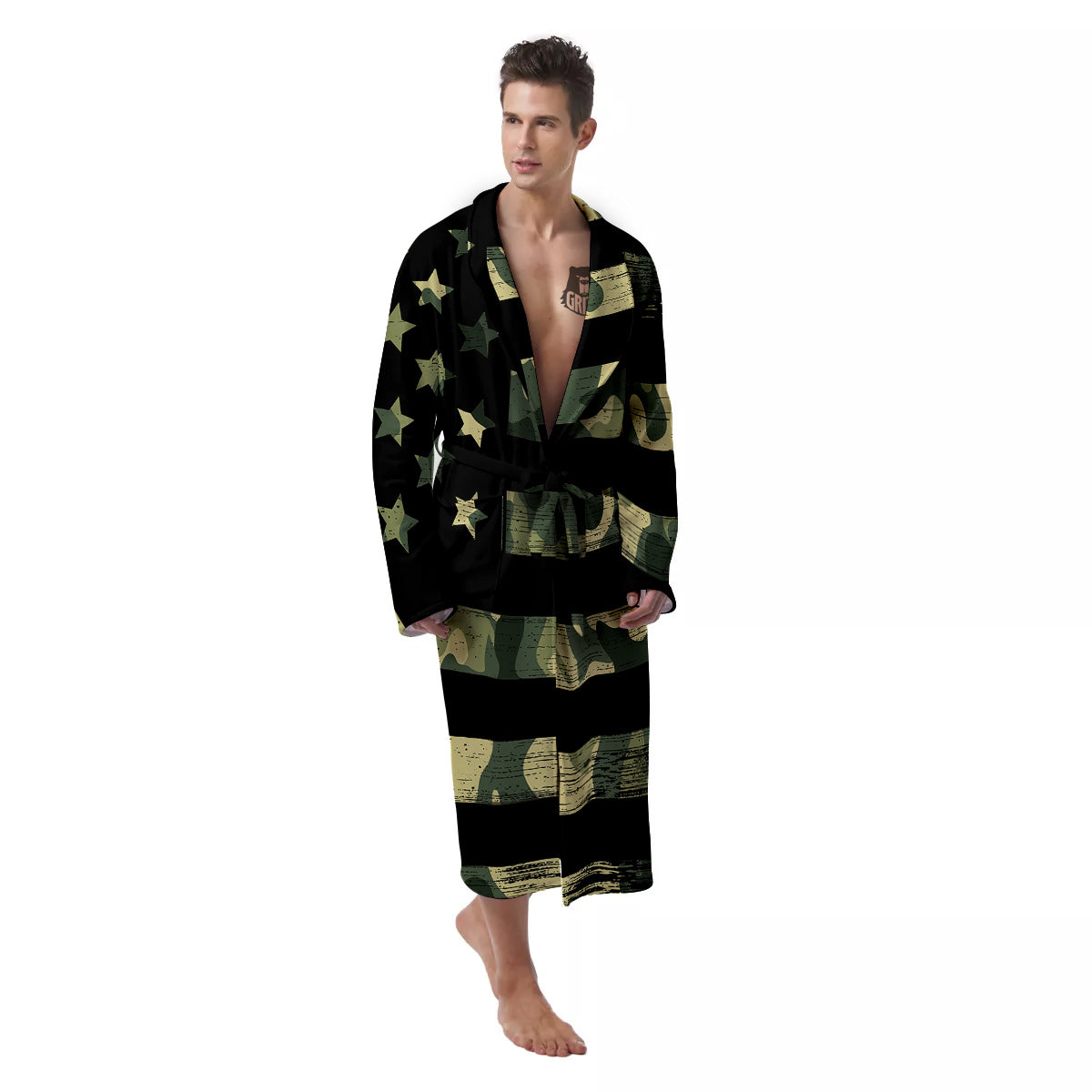 American Flag Camouflage Print Men's Robe-grizzshop