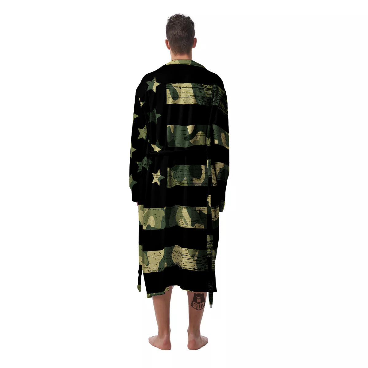 American Flag Camouflage Print Men's Robe-grizzshop