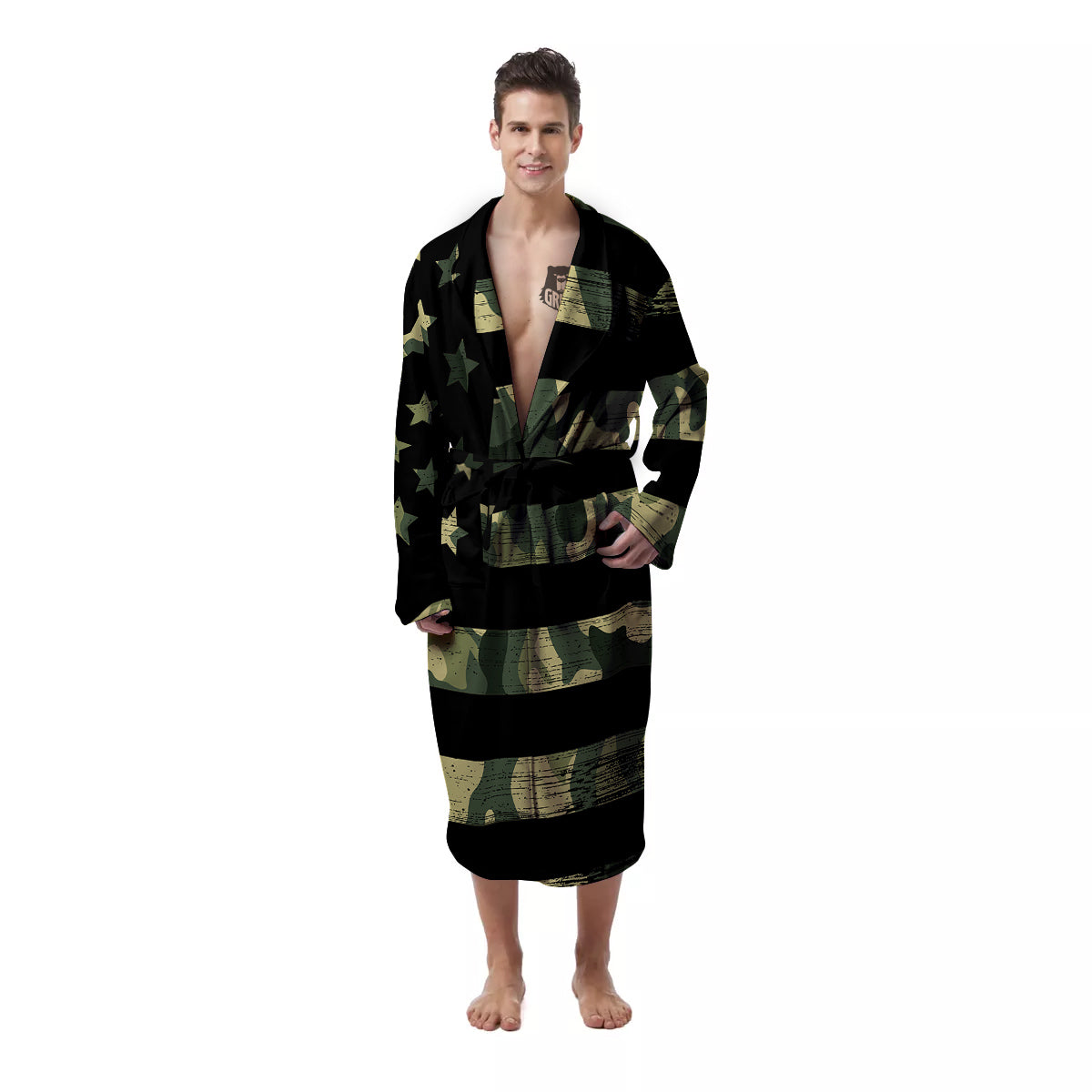 American Flag Camouflage Print Men's Robe-grizzshop