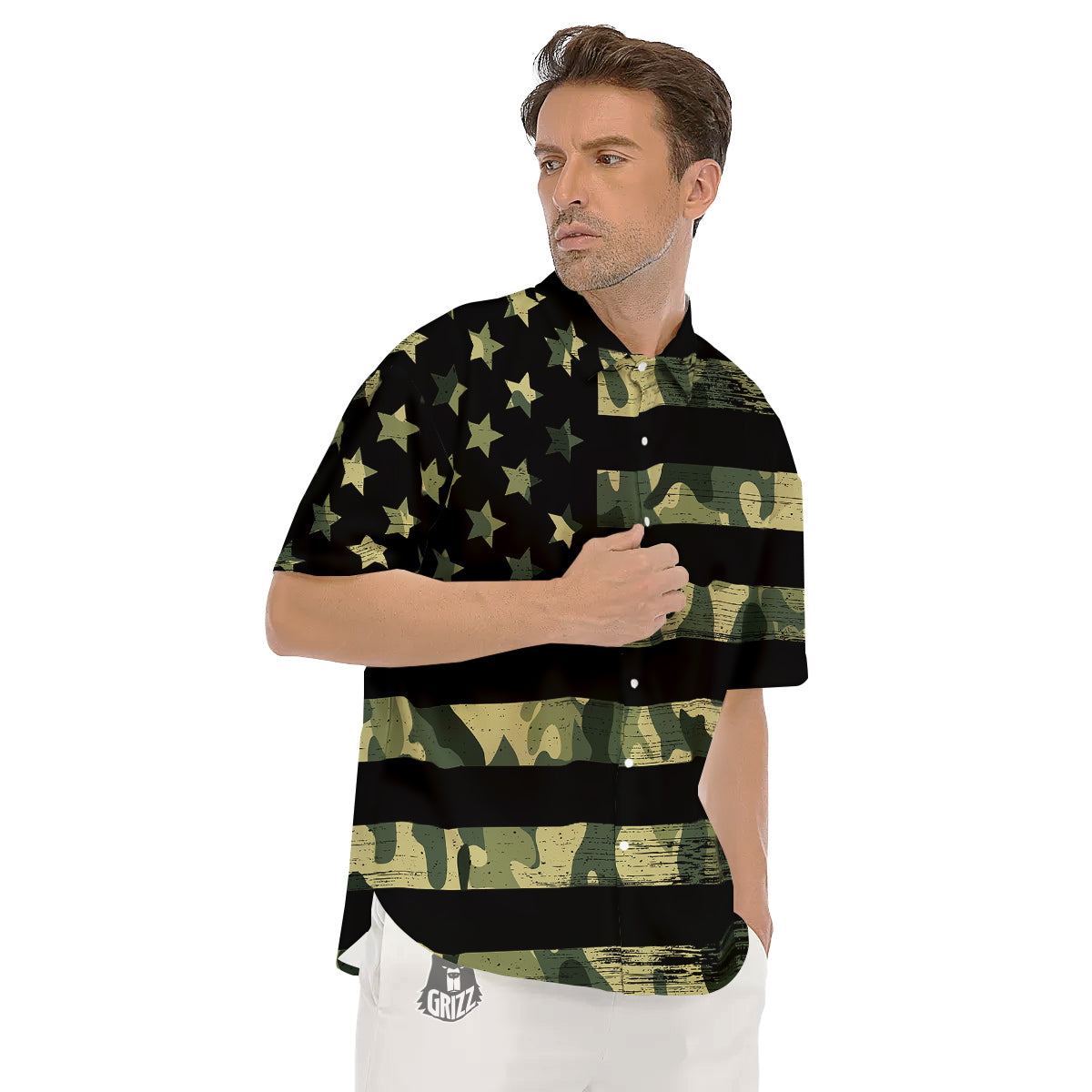 American Flag Camouflage Print Men's Short Sleeve Shirts-grizzshop