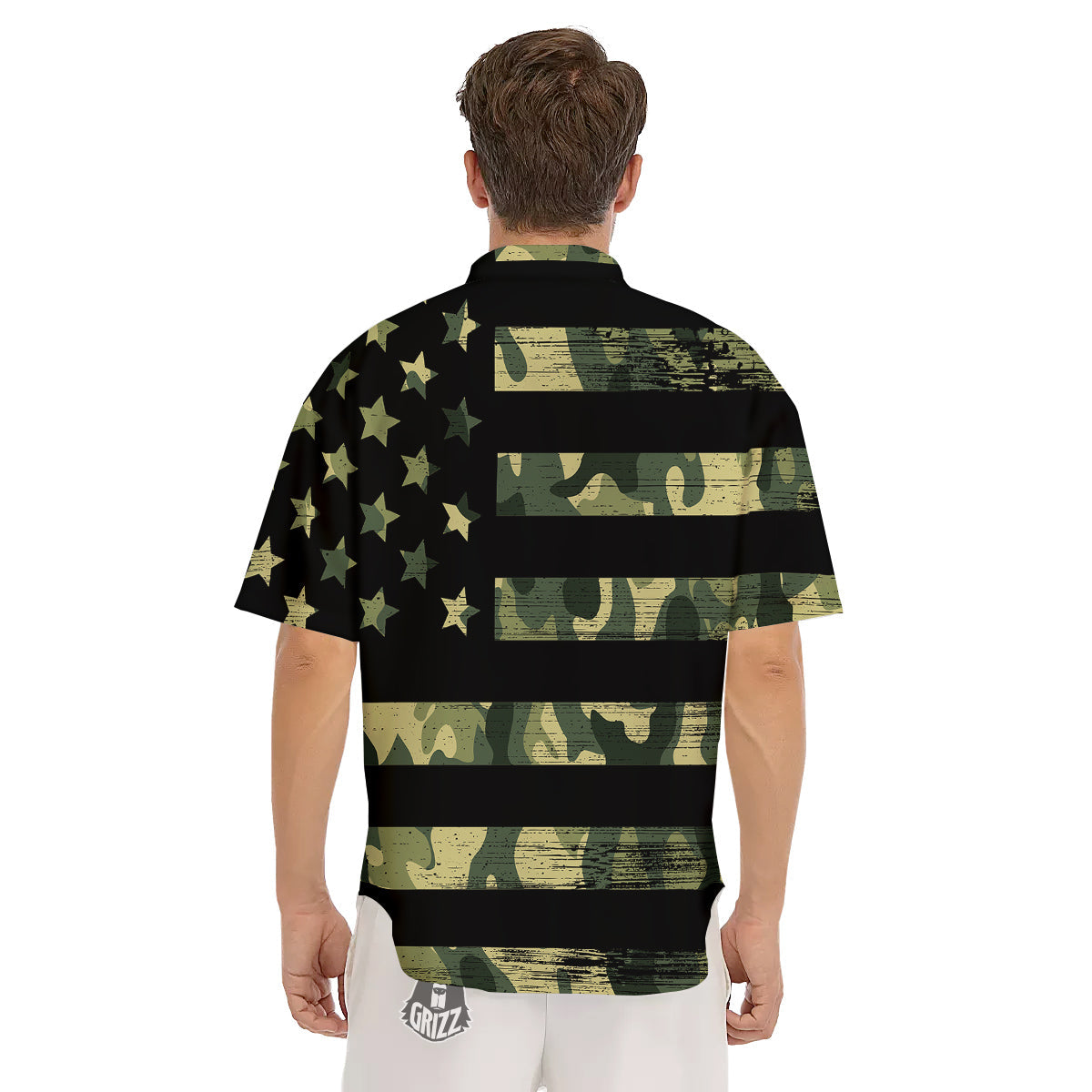 American Flag Camouflage Print Men's Short Sleeve Shirts-grizzshop